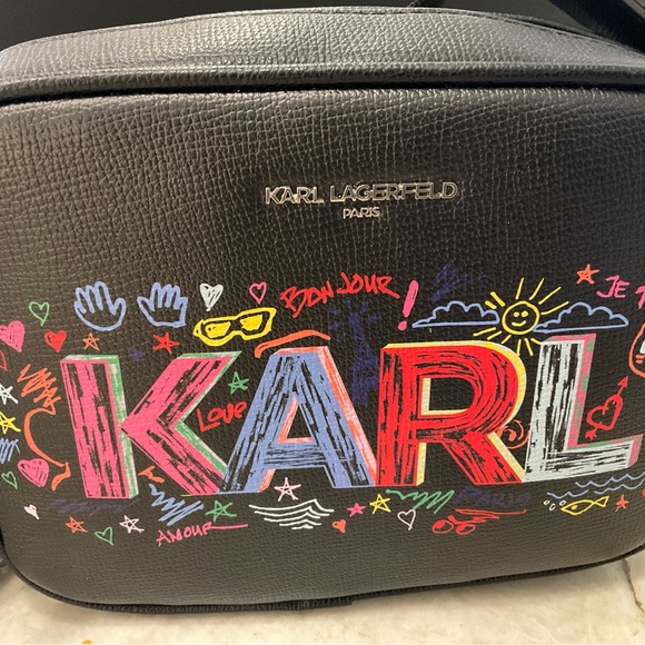 Karl Lagerfeld Black Multicolor Graphic Shoulder Bag - Picture 2 of 9